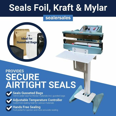 Sealer Sales KF Series 12in Direct Heat Foot Sealer with 10mm Wide Seal, Meshed, Standing Operation KF-300DF+STE+PPSE